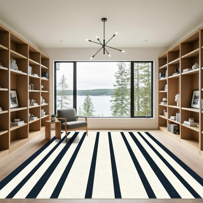 Classic Navy White Stripe Contemporary Rug