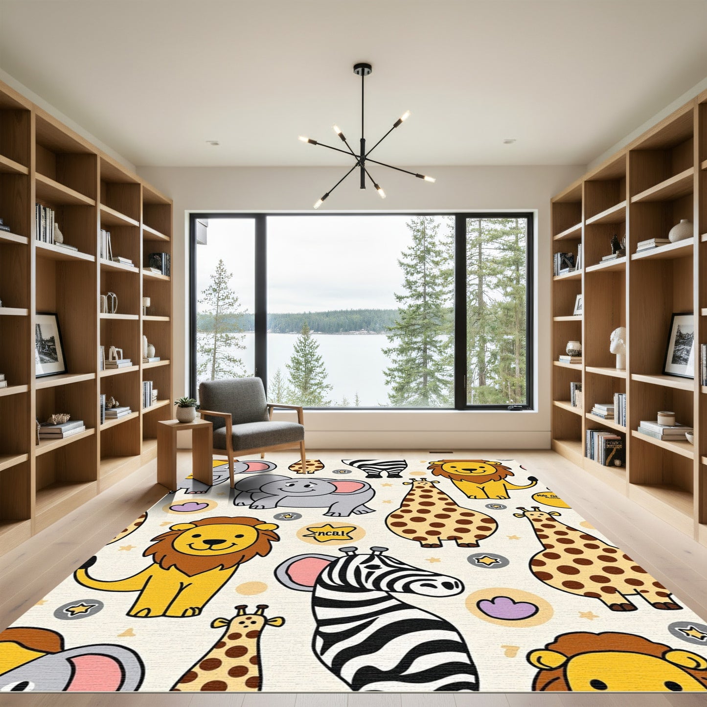 Cute Safari Animals Playful Pattern Rug