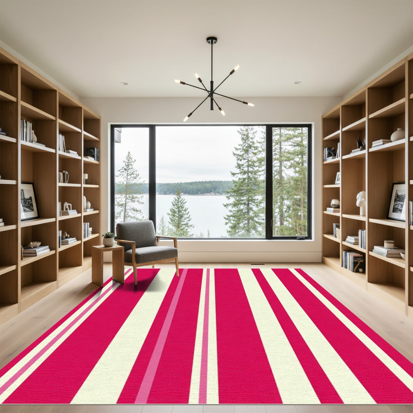 Vibrant Pink Cream Striped Rug
