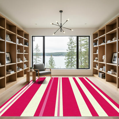 Vibrant Pink Cream Striped Rug