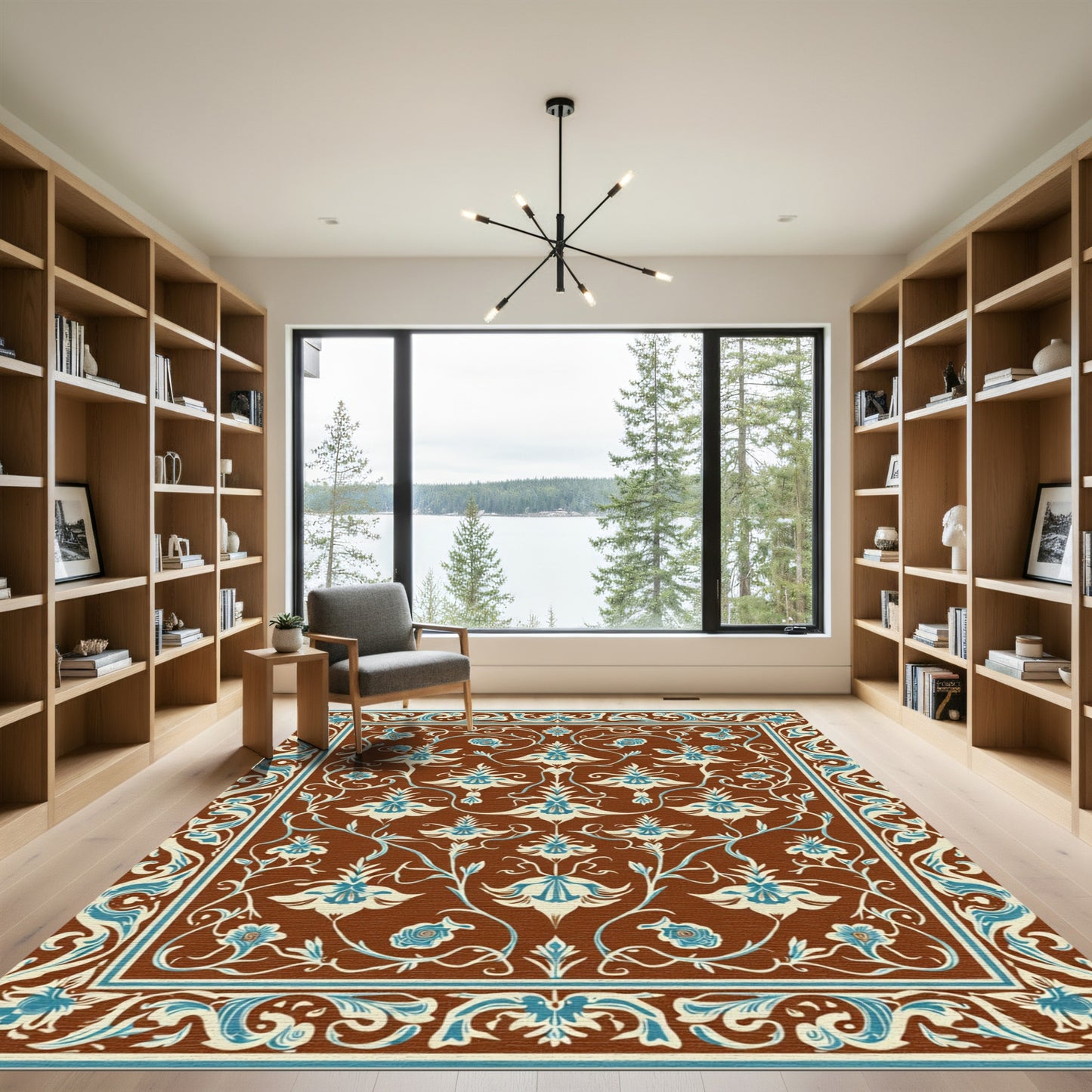 Ornate Brown Floral Medallion Rug