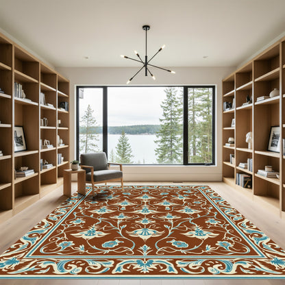 Ornate Brown Floral Medallion Rug