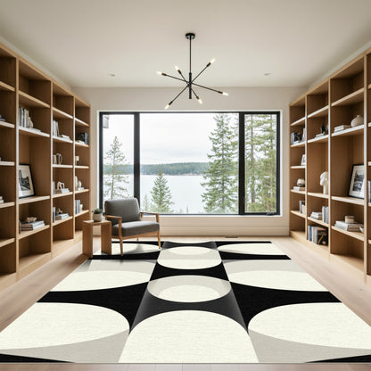 Black Cream Abstract Geometric Arc Rug
