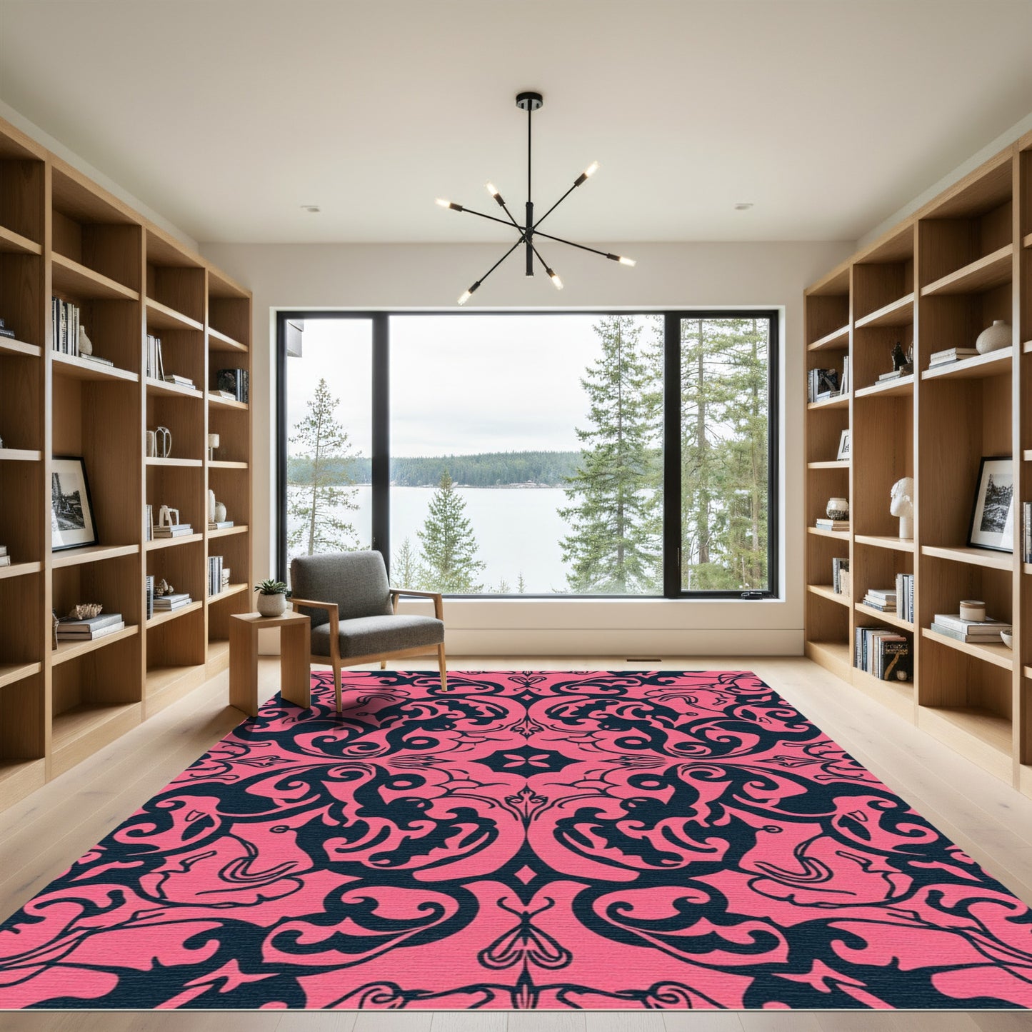 Fuchsia Dark Swirl Floral Medallion Rug