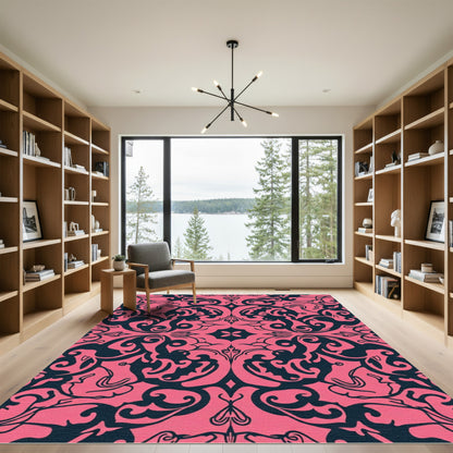 Fuchsia Dark Swirl Floral Medallion Rug