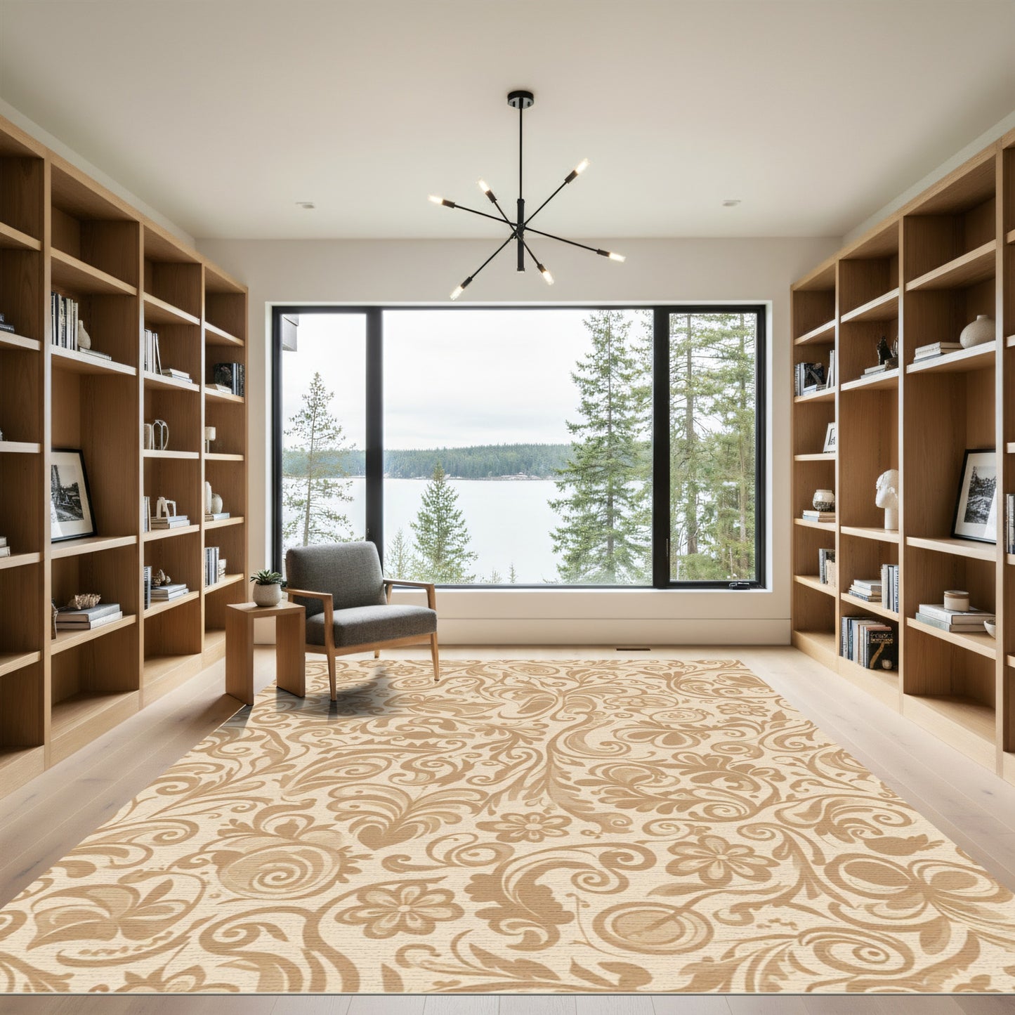 Caramel Swirl Floral Damask Rug