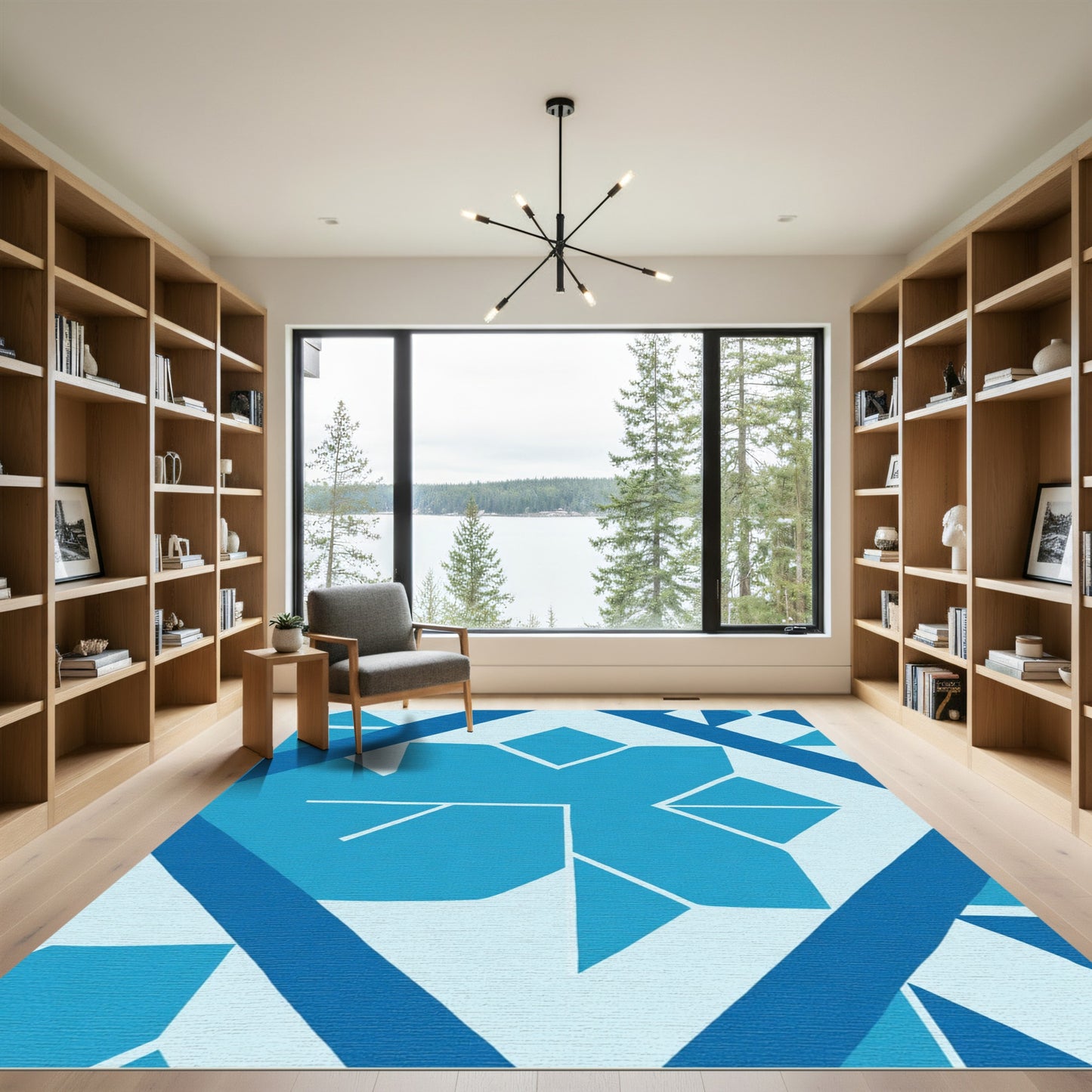 Deep Blue Geometric Fragment Rug