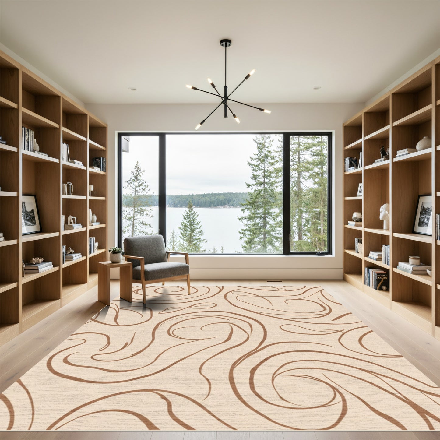 Neutral Brown Swirl Calligraphy Rug