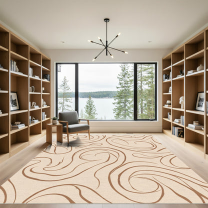 Neutral Brown Swirl Calligraphy Rug