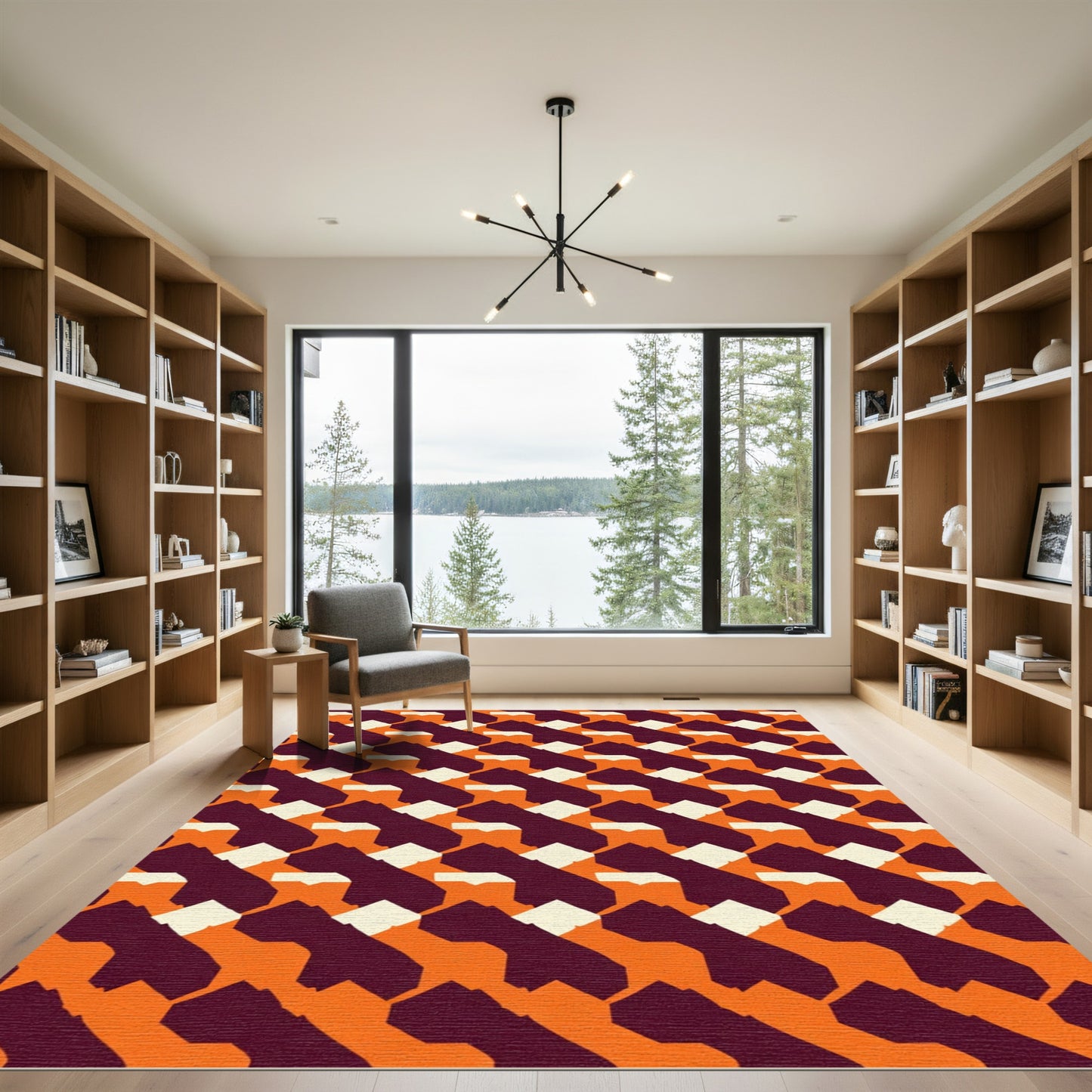 Retro Orange Geometric Inlay Rug