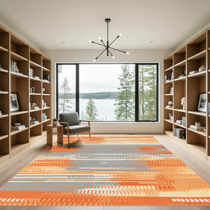 Orange Gray Abstract Glitch Lines Rug