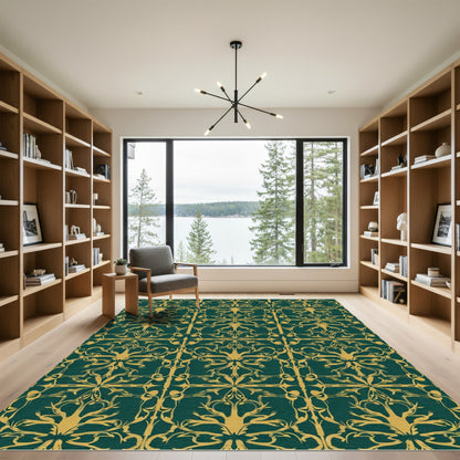 Emerald Gold Art Nouveau Floral Rug