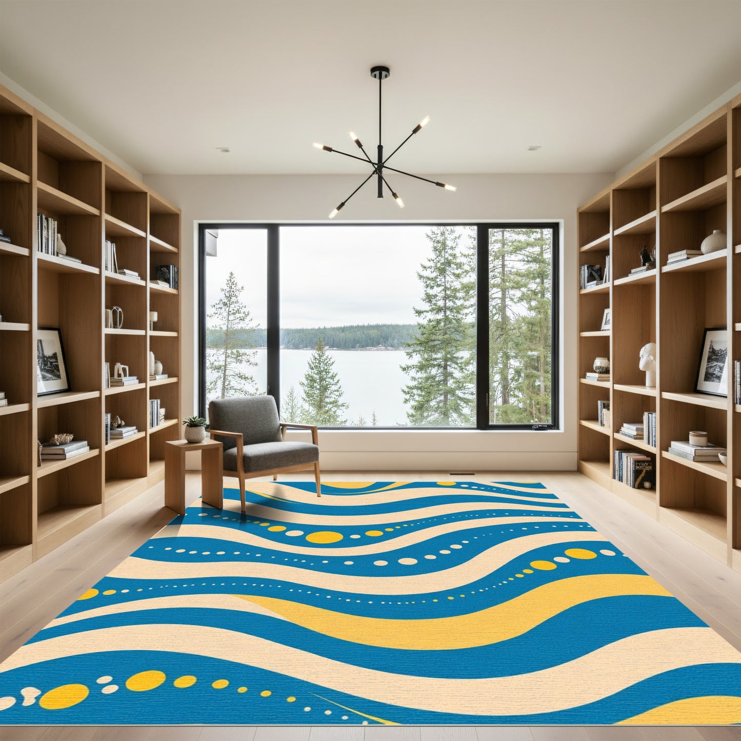 Blue Yellow Wave Dot Flow Rug
