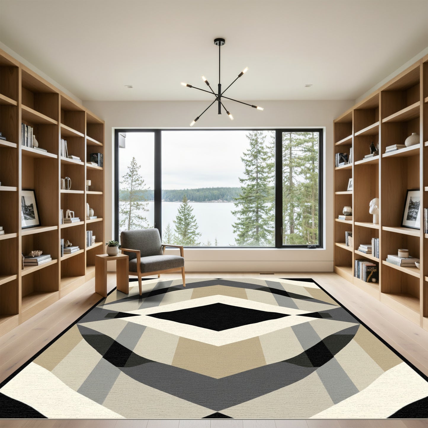 Neutral Geometric Diamond Weave Rug