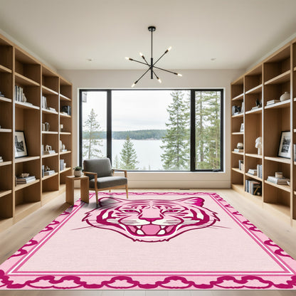 Pink Tiger Face With Decorative Border Rug