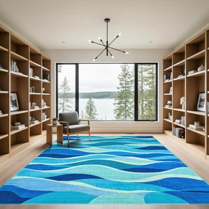 Abstract Blue Wave Layers Rug