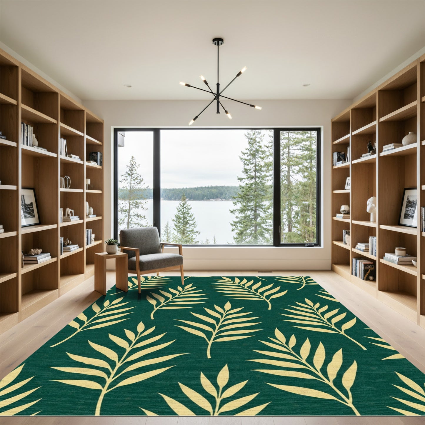 Emerald Green Tropical Palm Leaf Rug