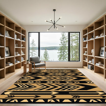 Golden Black Arrow Chevron Stripe Rug