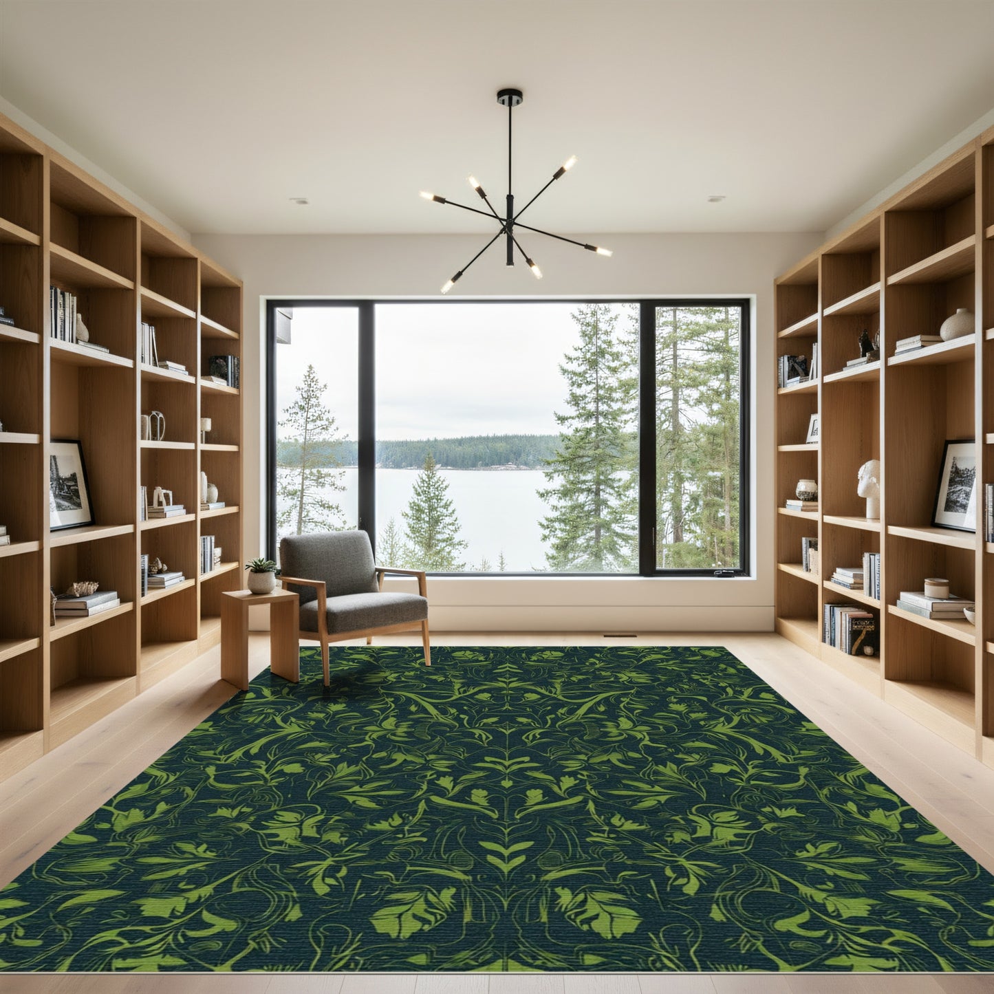 Dark Emerald Green Floral Damask Rug