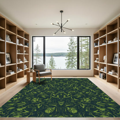 Dark Emerald Green Floral Damask Rug