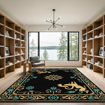 Golden Yellow Mythical Creatures Black Rug