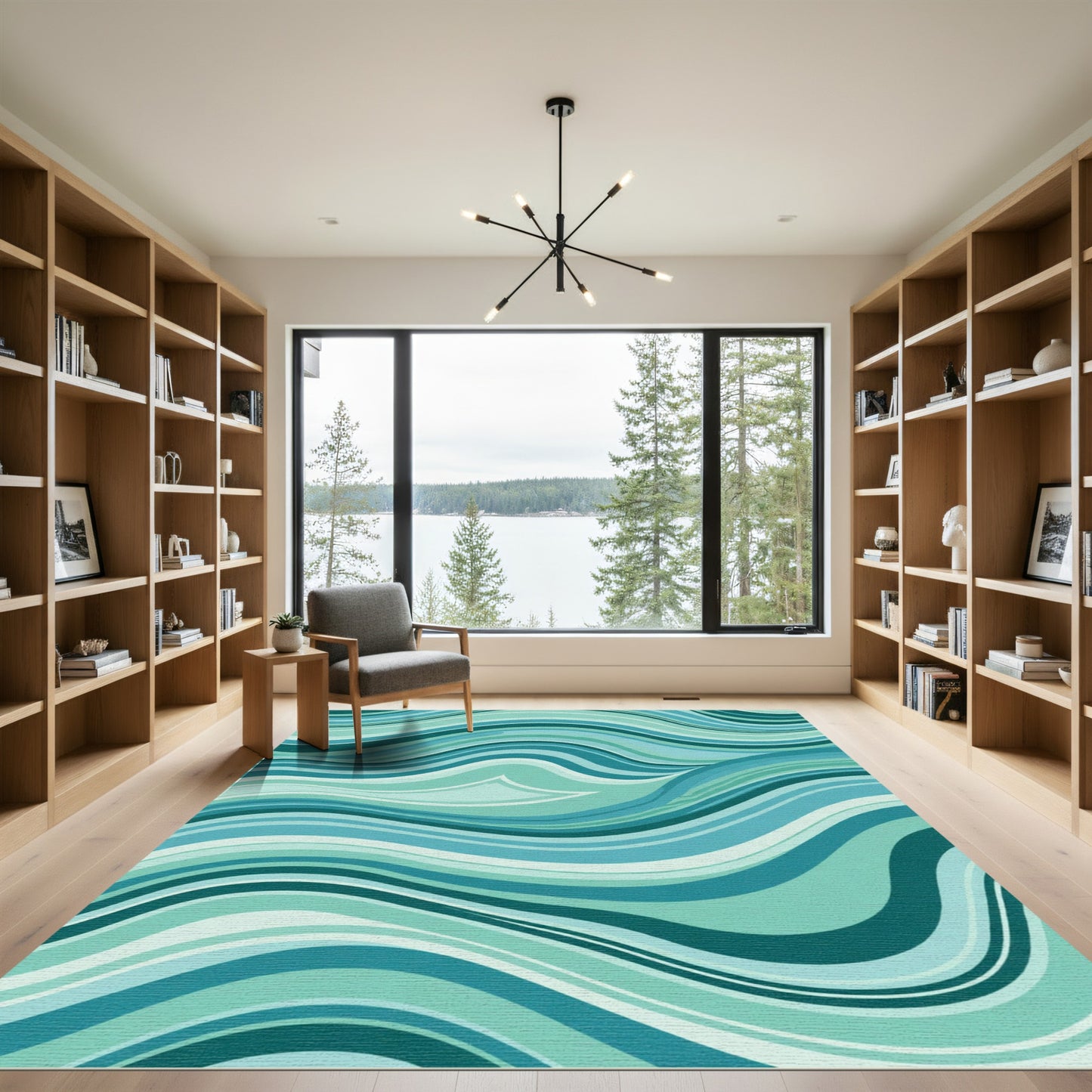 Aqua Blue Wavy Stripe Abstract Rug