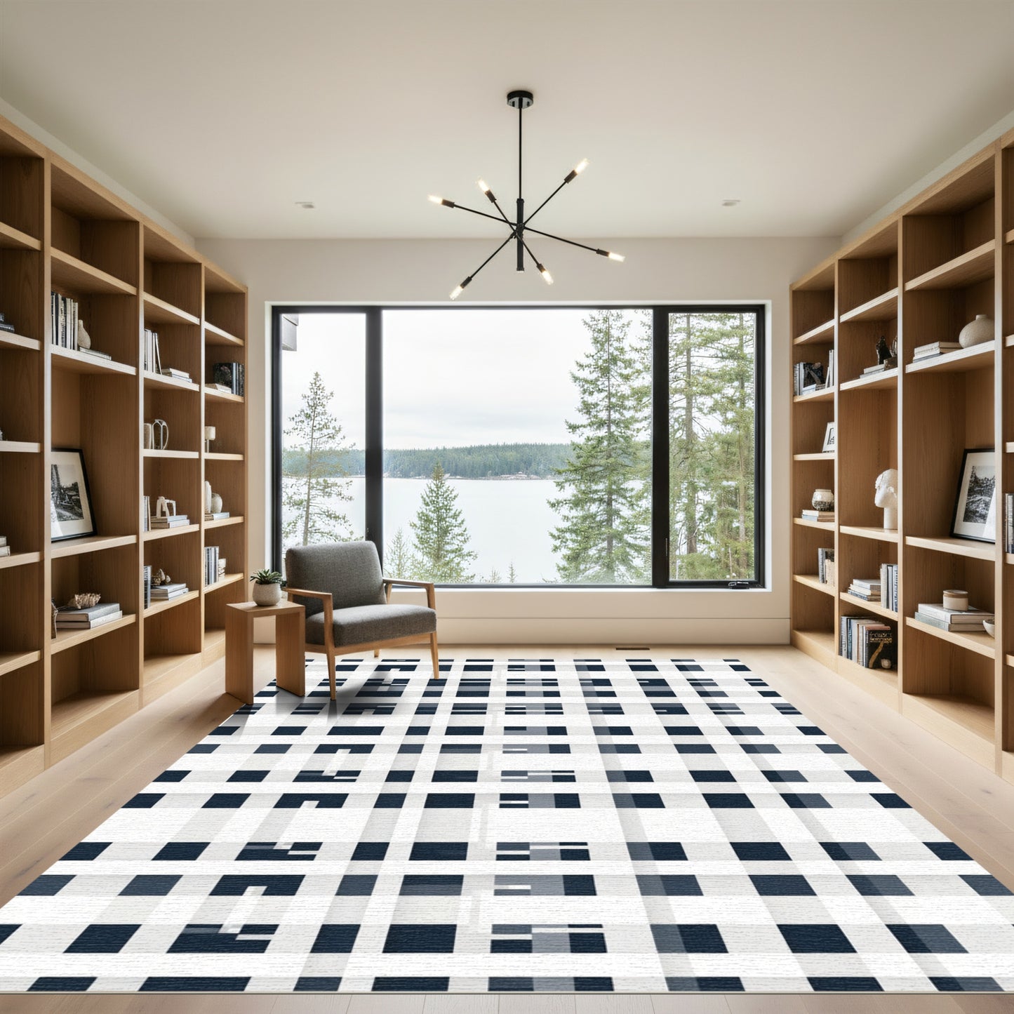 Classic Navy Plaid Grid Rug