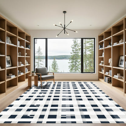 Classic Navy Plaid Grid Rug