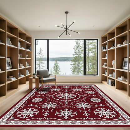 Deep Red Snowflake Starburst Medallion Rug