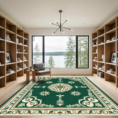 Rich Emerald Medallion Floral Border Rug