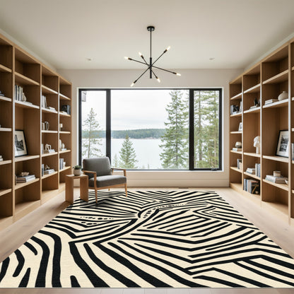 Black Ivory Abstract Zebra Stripe Rug