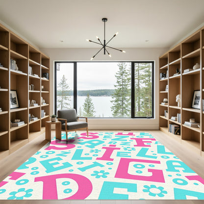 Bold Alphabet Pink Teal Composition Rug