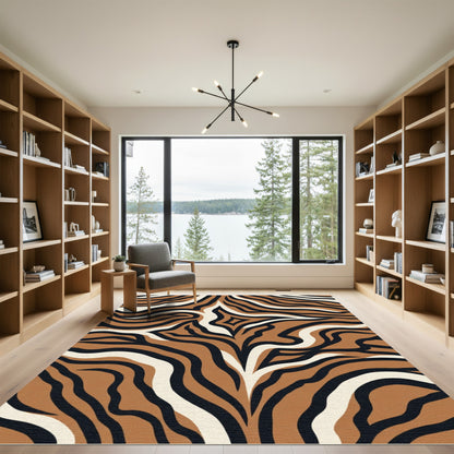 Brown Black White Wild Stripe Rug
