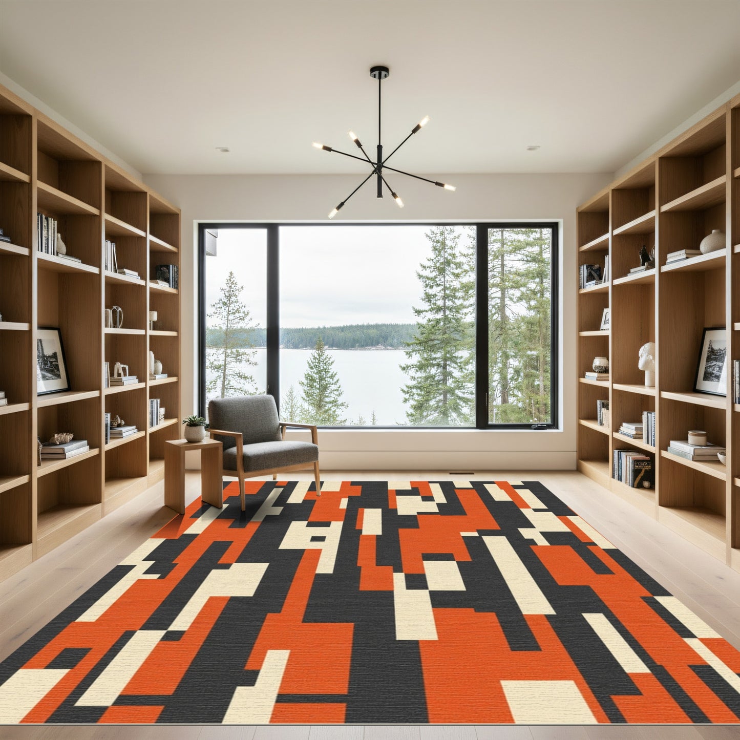Modern Abstract Red Cream Geometric Blocks Rug