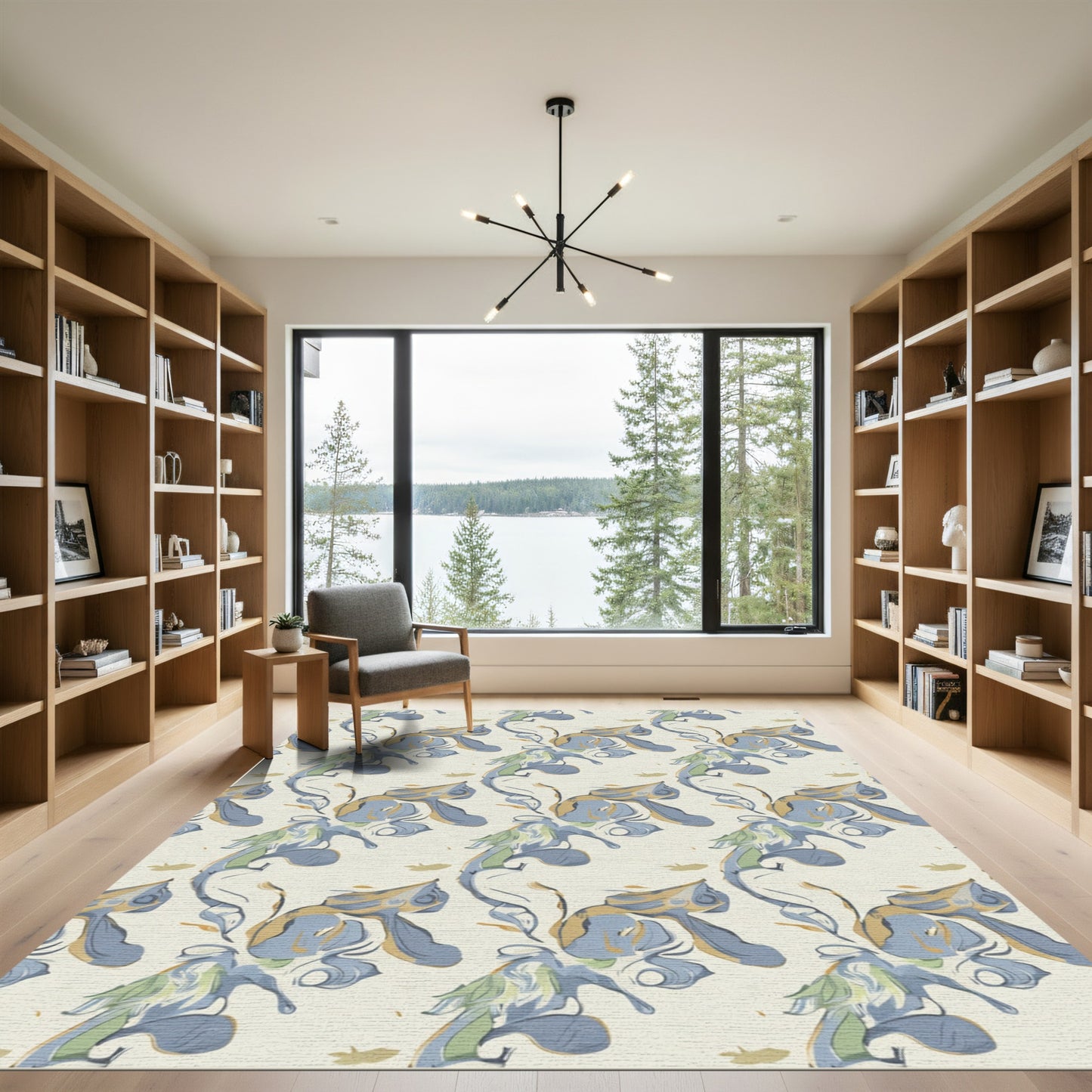 Whimsical Blue Abstract Swirl Seafish Rug