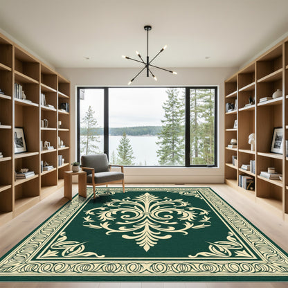 Deep Emerald Floral Damask Ornament Rug