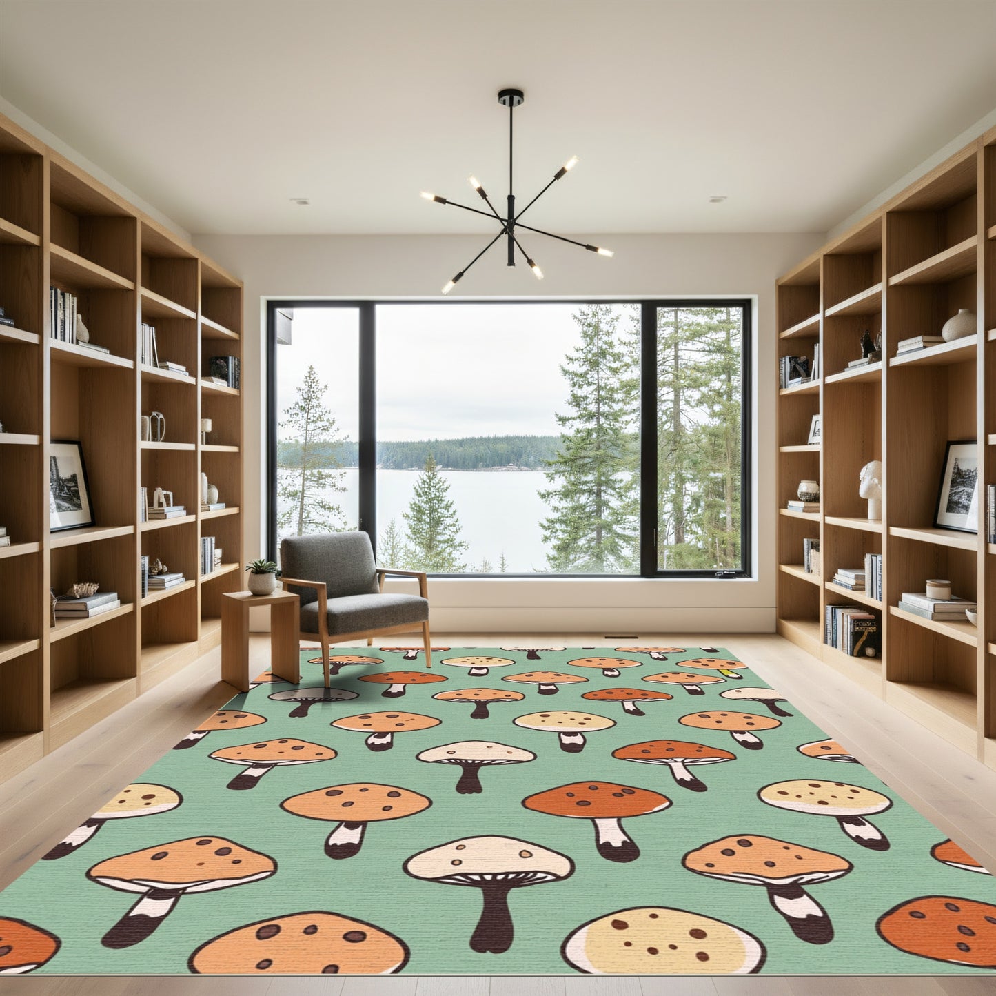 Orange Brown Cream Mushroom Arrangement Rug