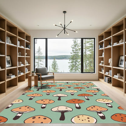 Orange Brown Cream Mushroom Arrangement Rug