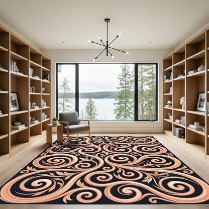 Rose Gold Scrollwork Flourish Swirls Rug