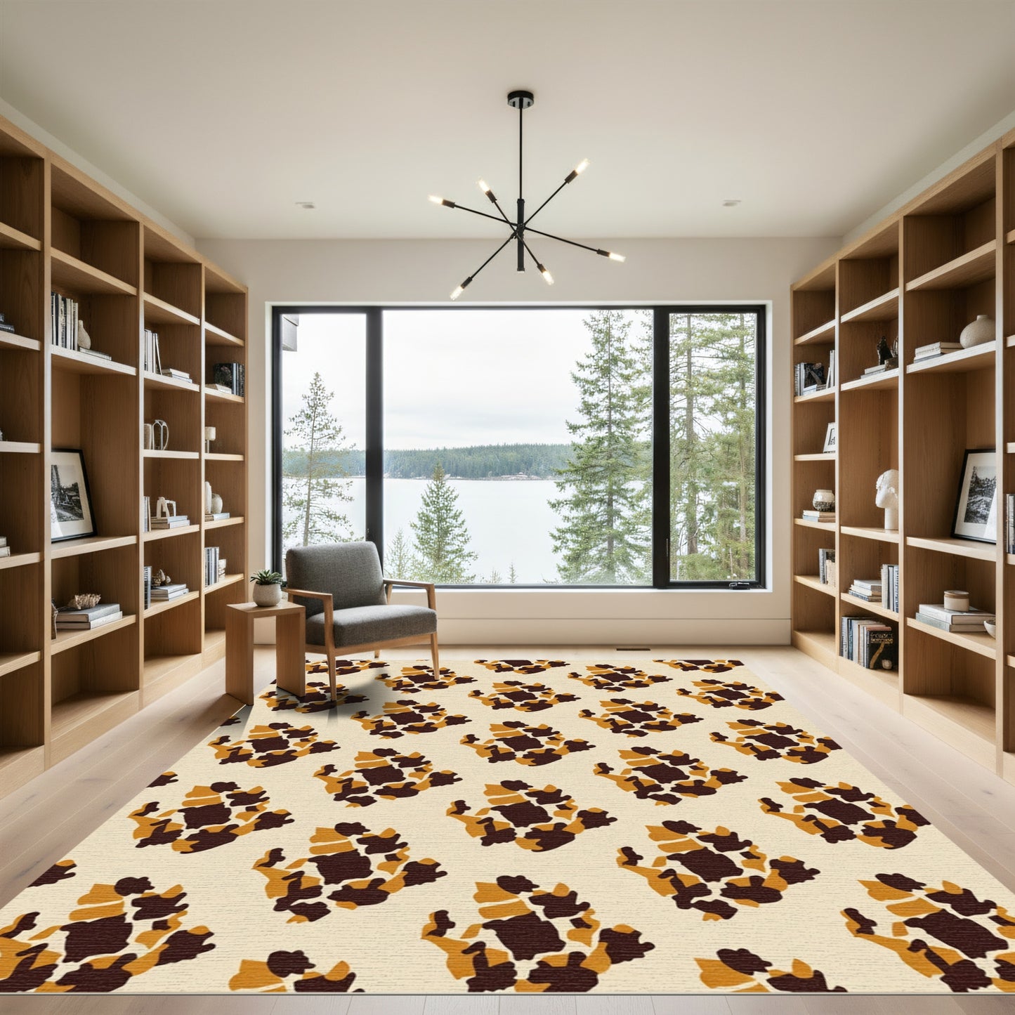 Earthy Brown Abstract Patchwork Tile Rug