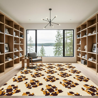 Earthy Brown Abstract Patchwork Tile Rug
