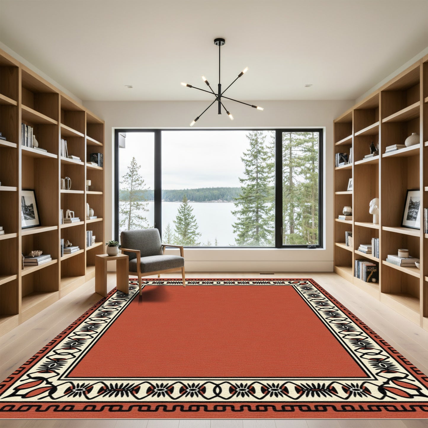 Rustic Terracotta Geometric Border Rug
