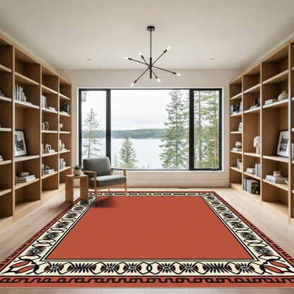 Rustic Terracotta Geometric Border Rug