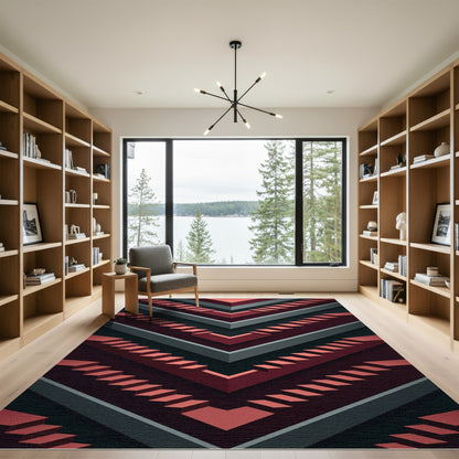 Crimson Staircase Optical Illusion Rug