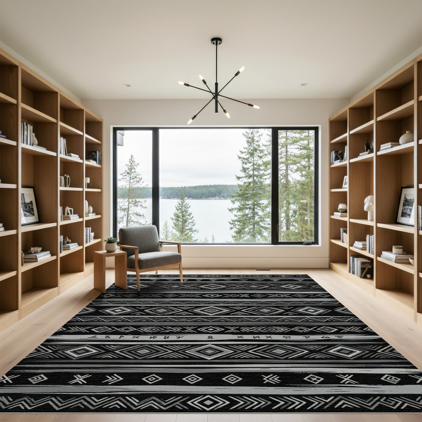 Gray Tribal Diamond Geometric Stripe Rug