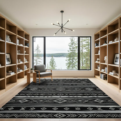 Gray Tribal Diamond Geometric Stripe Rug