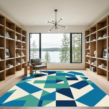 Geometric Blue Teal Abstract Shapes Rug