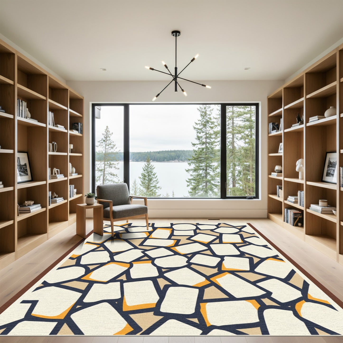 Cream and Ochre Scattered Irregular Shapes Rug