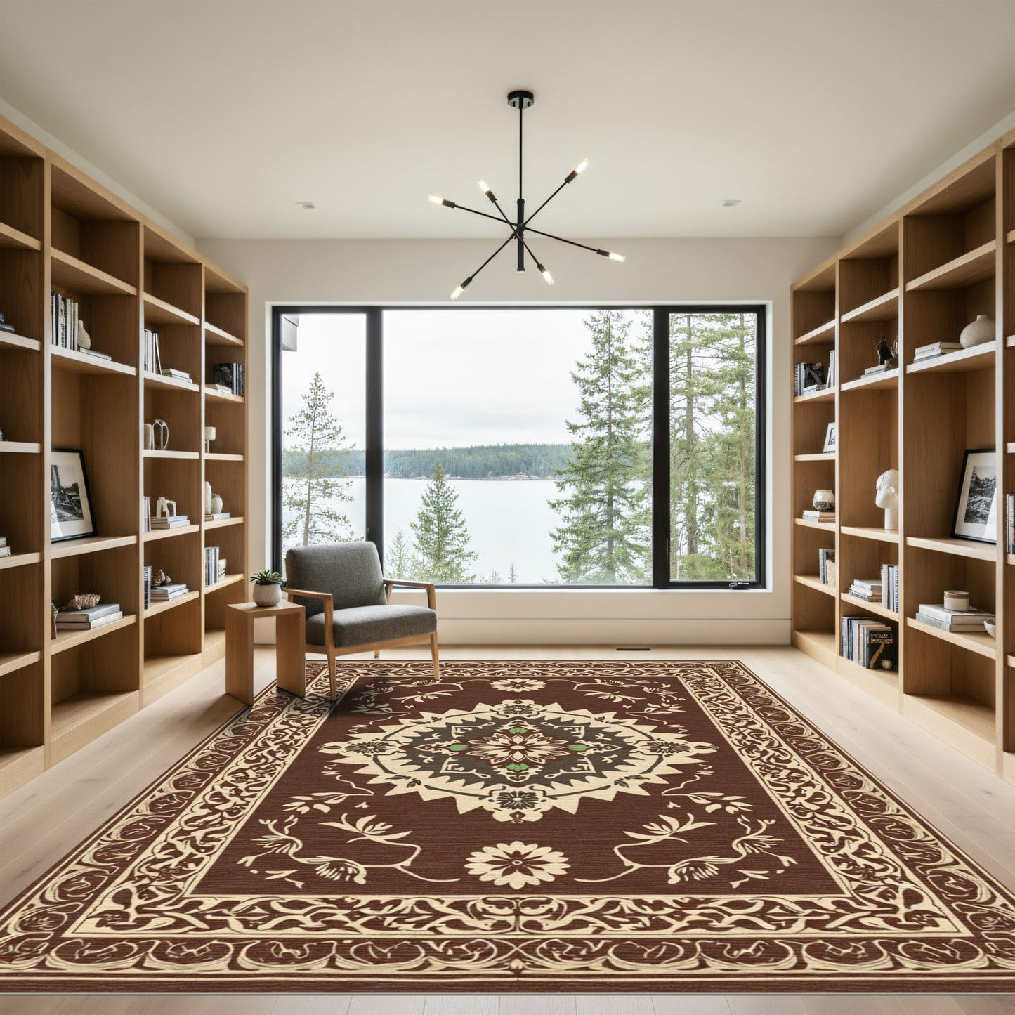 Elaborate Brown Vine Centerpiece Rug