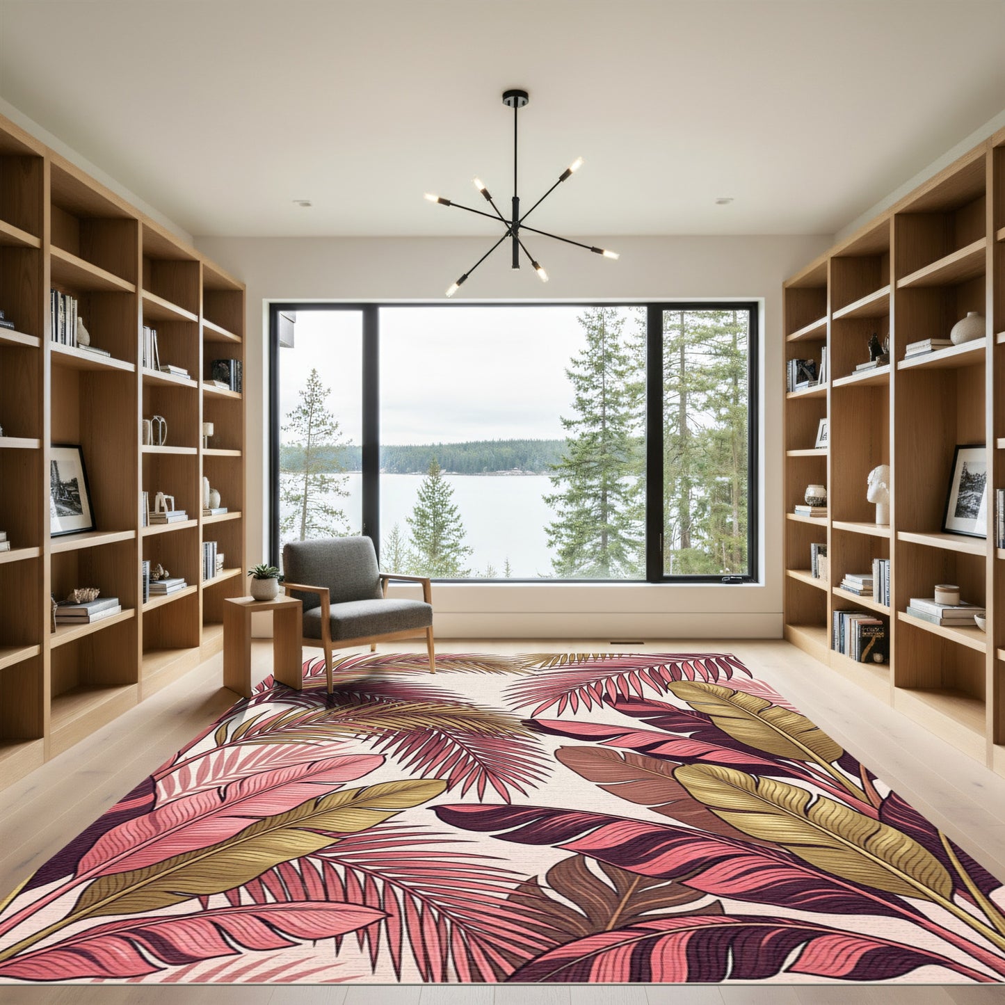Tropical Pink Banana Leaf Arrangement Rug